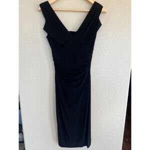 VTG David Meister Black Ruched Bodycon Midi Dress 2 Sexy Black Dress Date Night